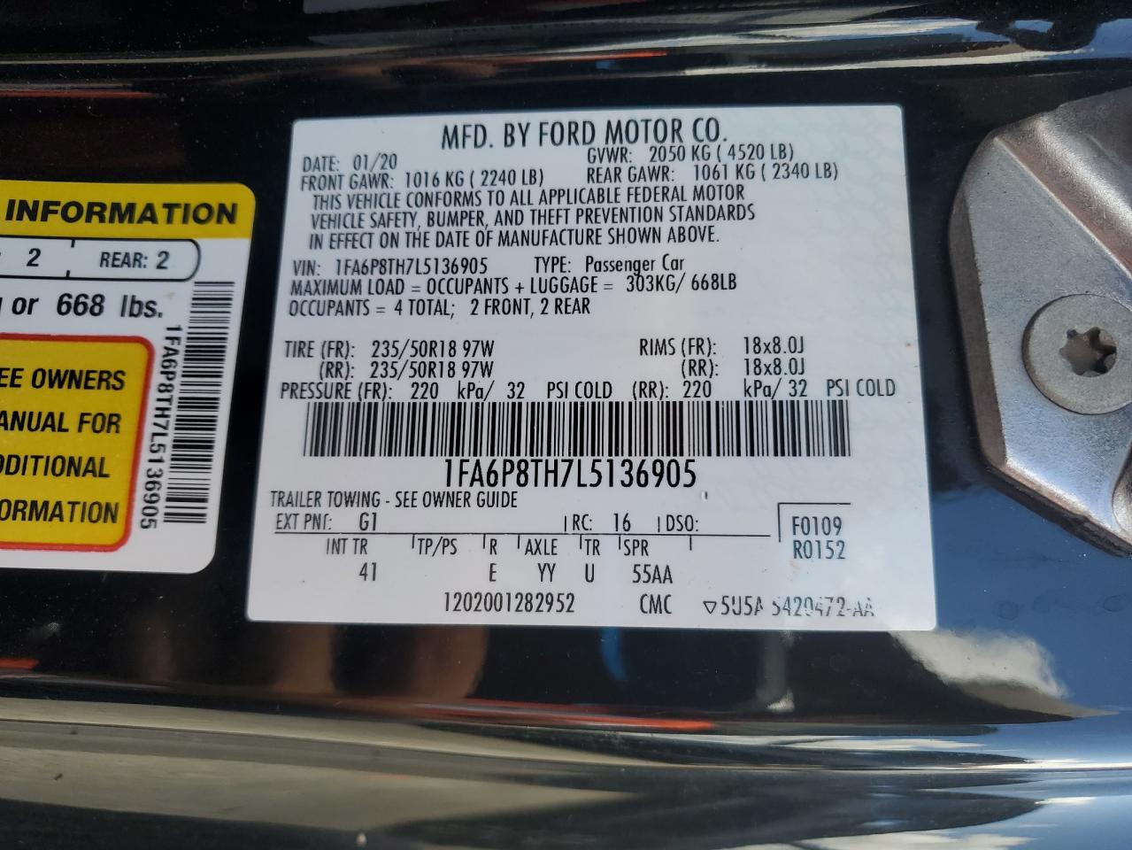 1FA6P8TH7L5136905 2020 Ford Mustang