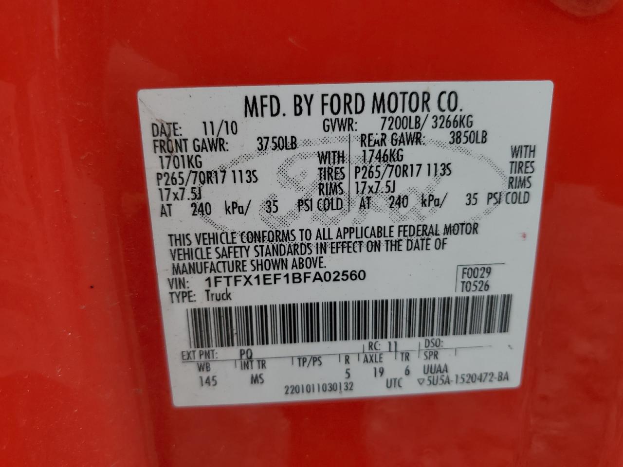 1FTFX1EF1BFA02560 2011 Ford F150 Super Cab