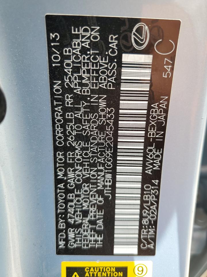 JTHBW1GG9E2045433 2014 Lexus Es 300H