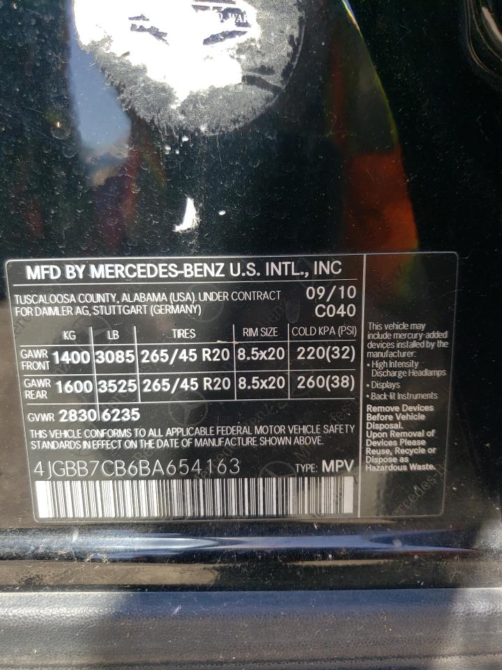 4JGBB7CB6BA654163 2011 Mercedes-Benz Ml 550 4Matic