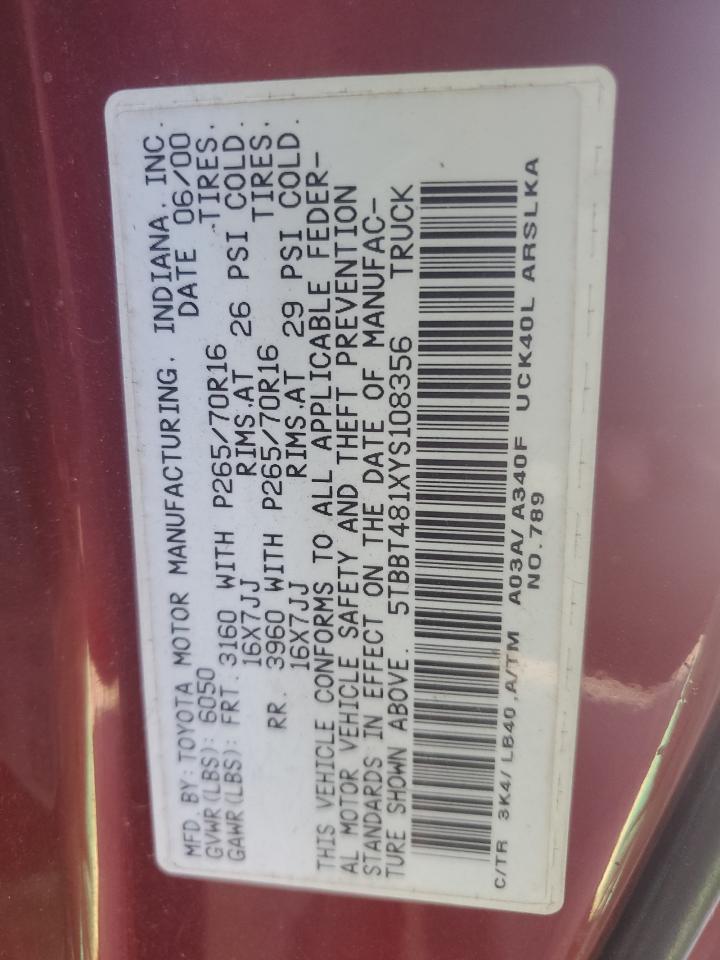 5TBBT481XYS108356 2000 Toyota Tundra Access Cab Limited