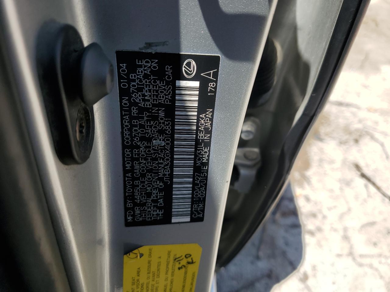JTHBA30GX40016831 2004 Lexus Es 330