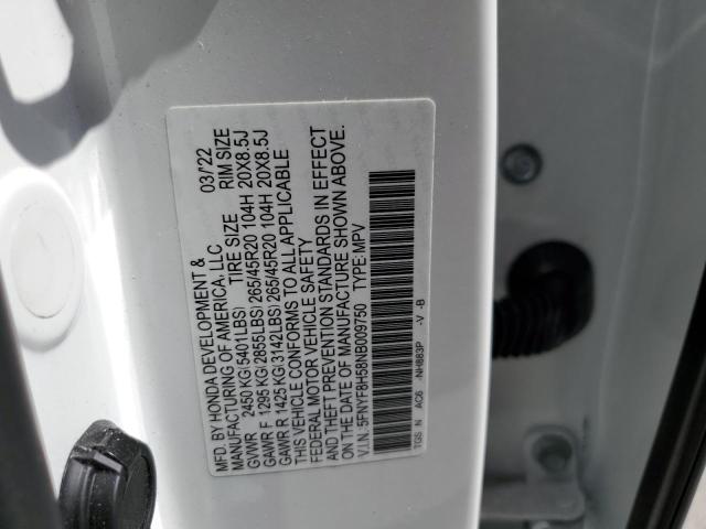 2022 Honda Passport Exl VIN: 5FNYF8H58NB009750 Lot: 58339354
