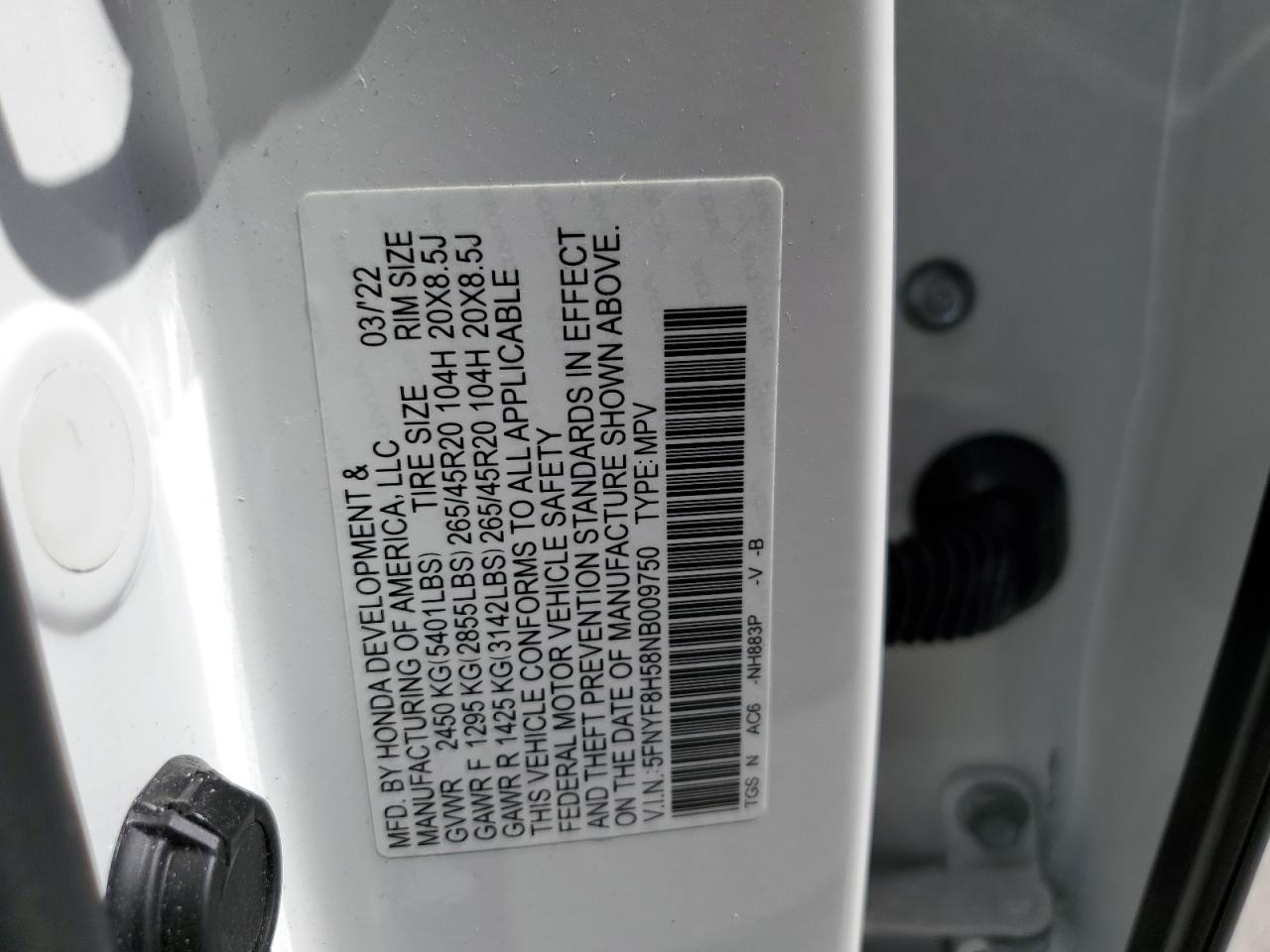 5FNYF8H58NB009750 2022 Honda Passport Exl
