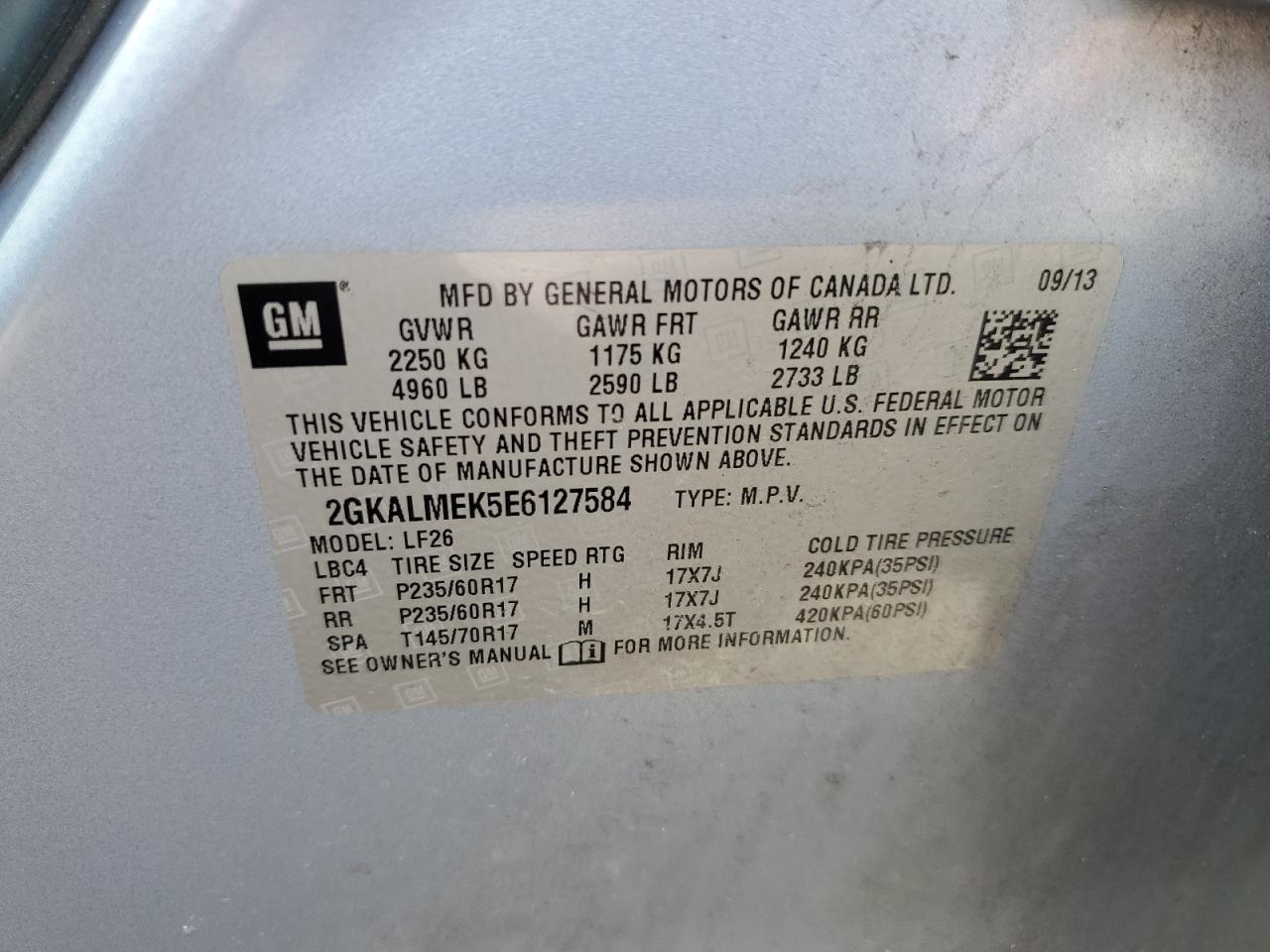 2GKALMEK5E6127584 2014 GMC Terrain Sle