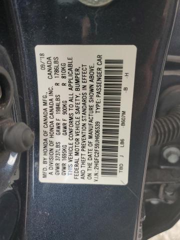 2018 Honda Civic Lx VIN: 2HGFC2F59JH606539 Lot: 57875384