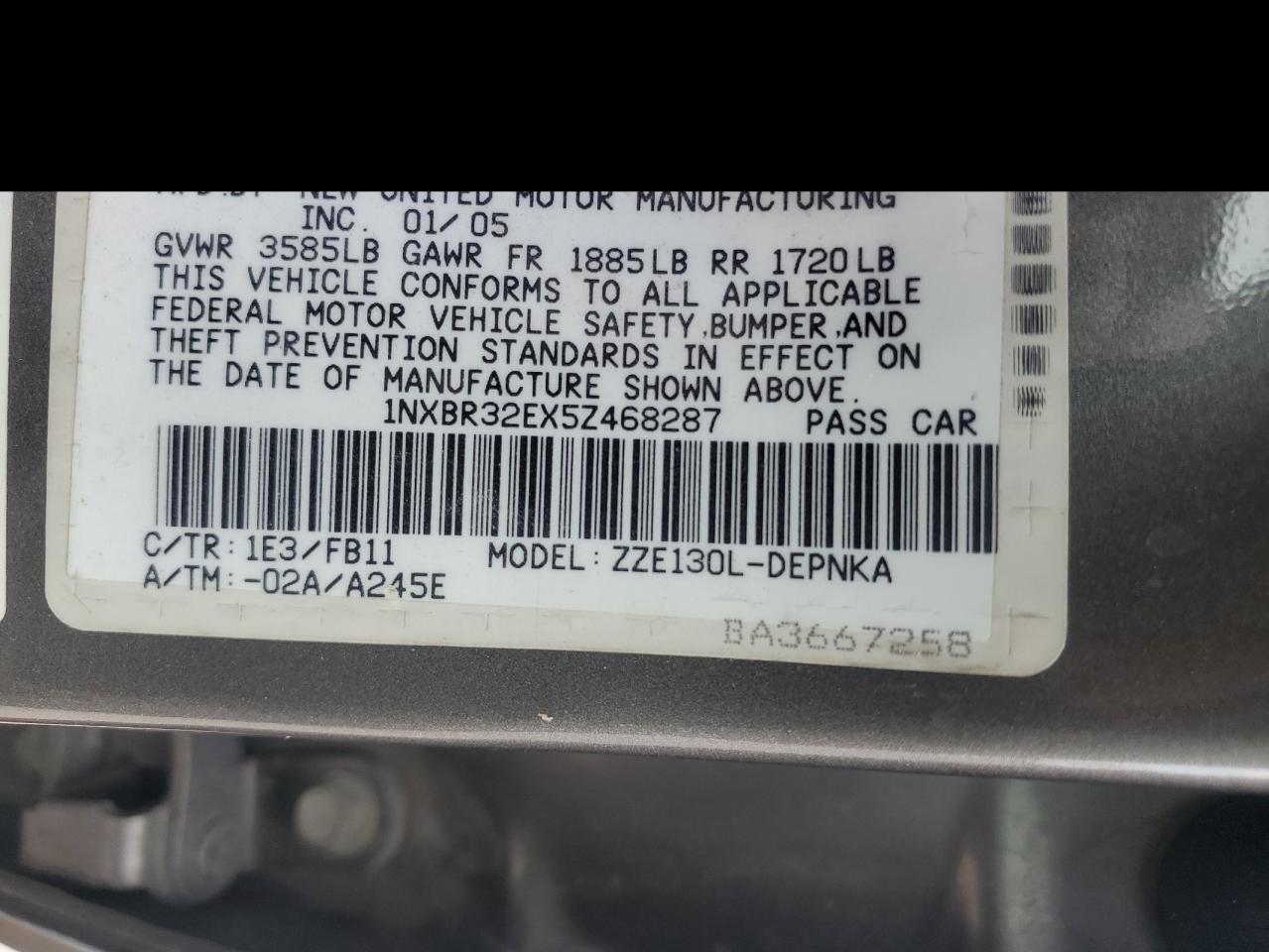 1NXBR32EX5Z468287 2005 Toyota Corolla Ce