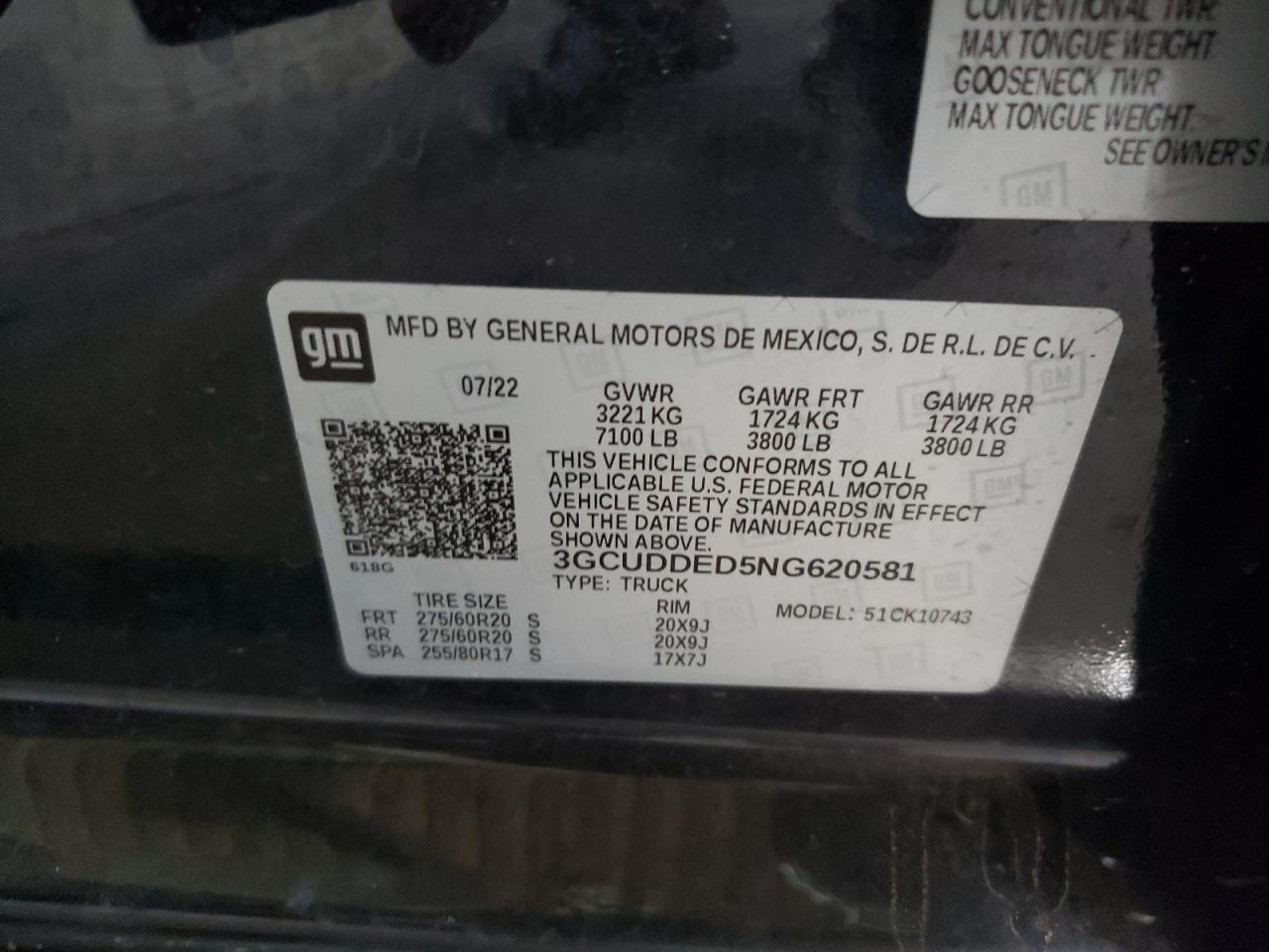 3GCUDDED5NG620581 2022 Chevrolet Silverado K1500 Lt