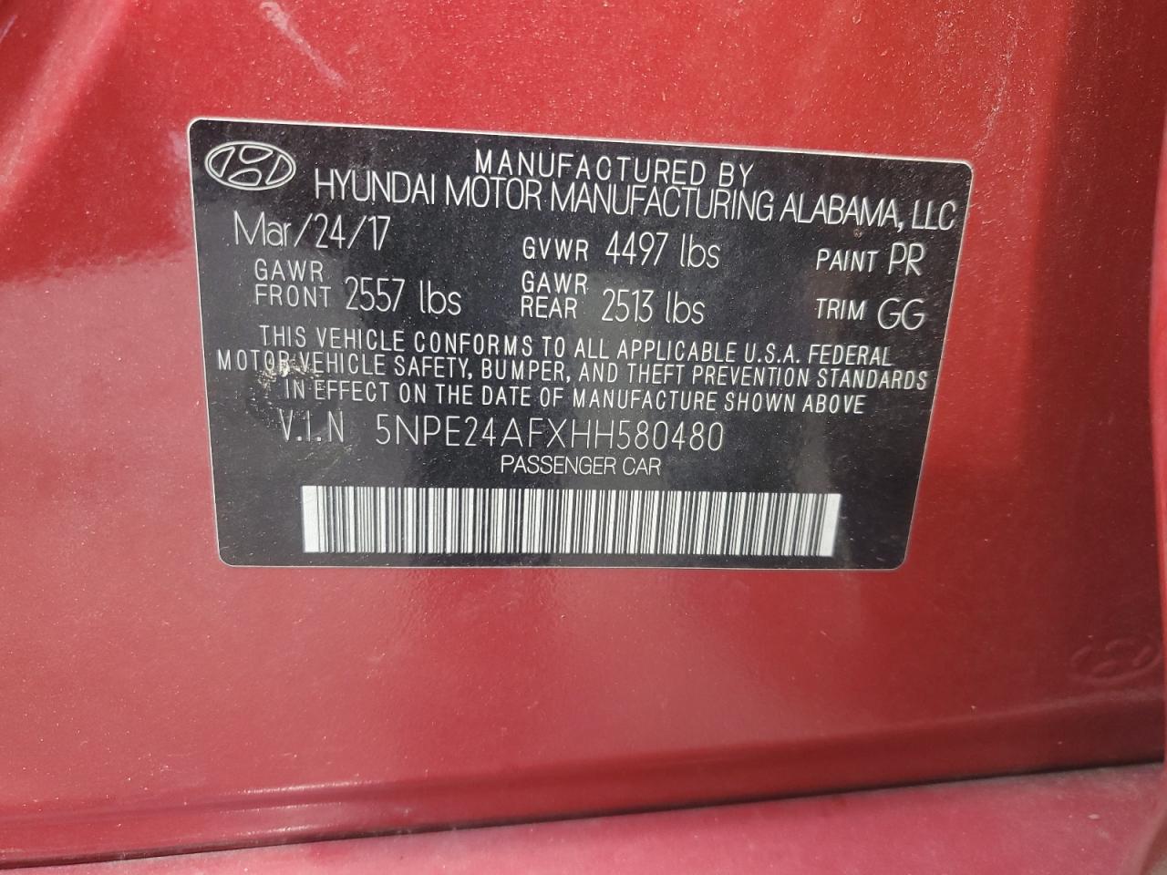 5NPE24AFXHH580480 2017 Hyundai Sonata Se