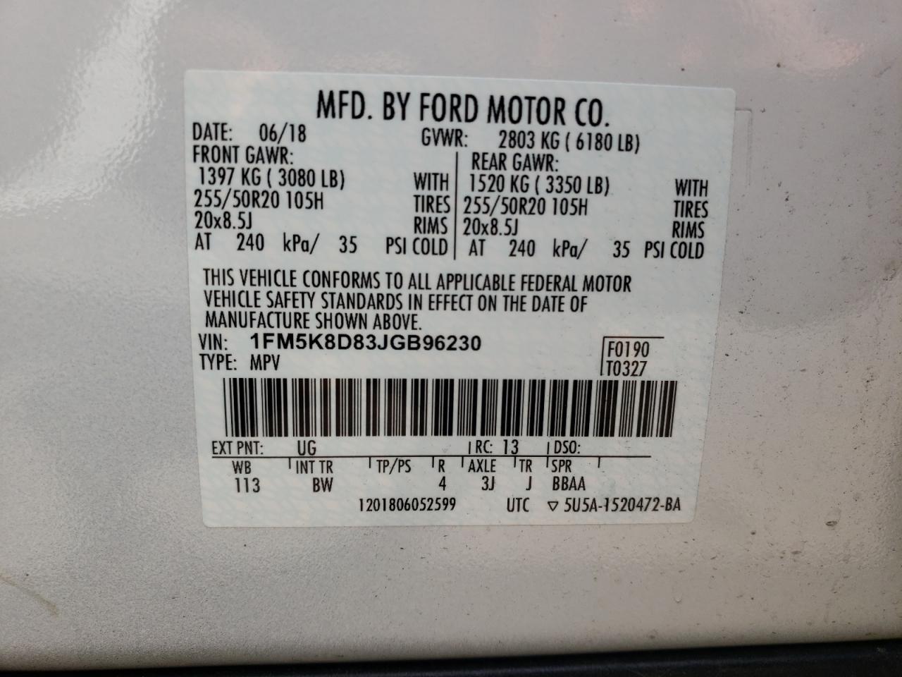 1FM5K8D83JGB96230 2018 Ford Explorer Xlt