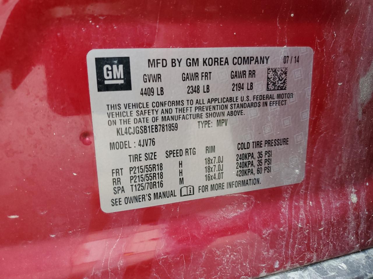 KL4CJGSB1EB781859 2014 Buick Encore