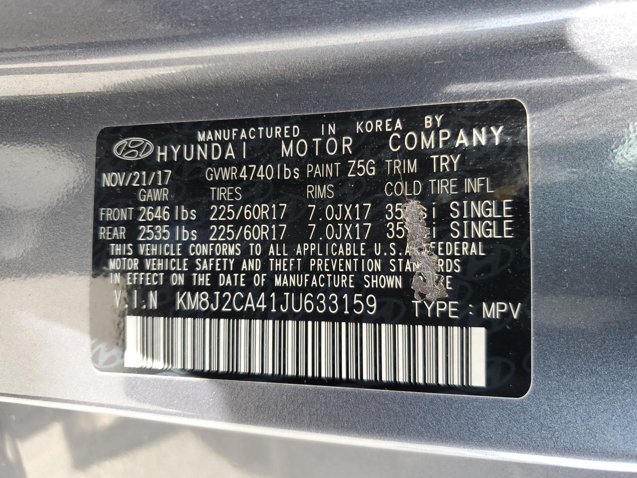 KM8J2CA41JU633159 2018 Hyundai Tucson Se