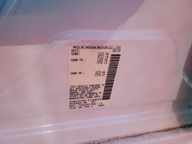 2019 Nissan Leaf S Plus VIN: 1N4BZ1CP3KC318604 Lot: 60159244