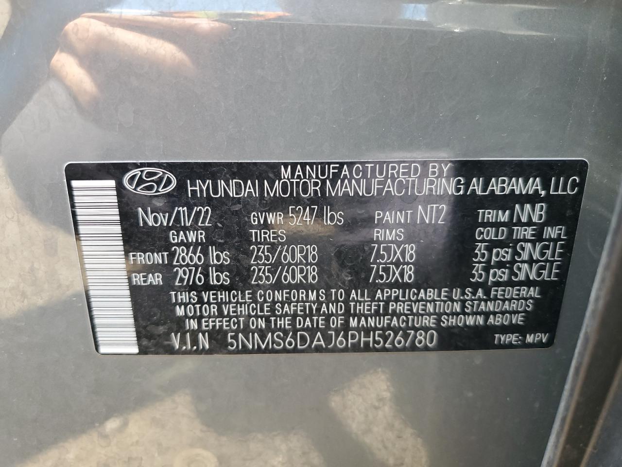 5NMS6DAJ6PH526780 2023 Hyundai Santa Fe Xrt