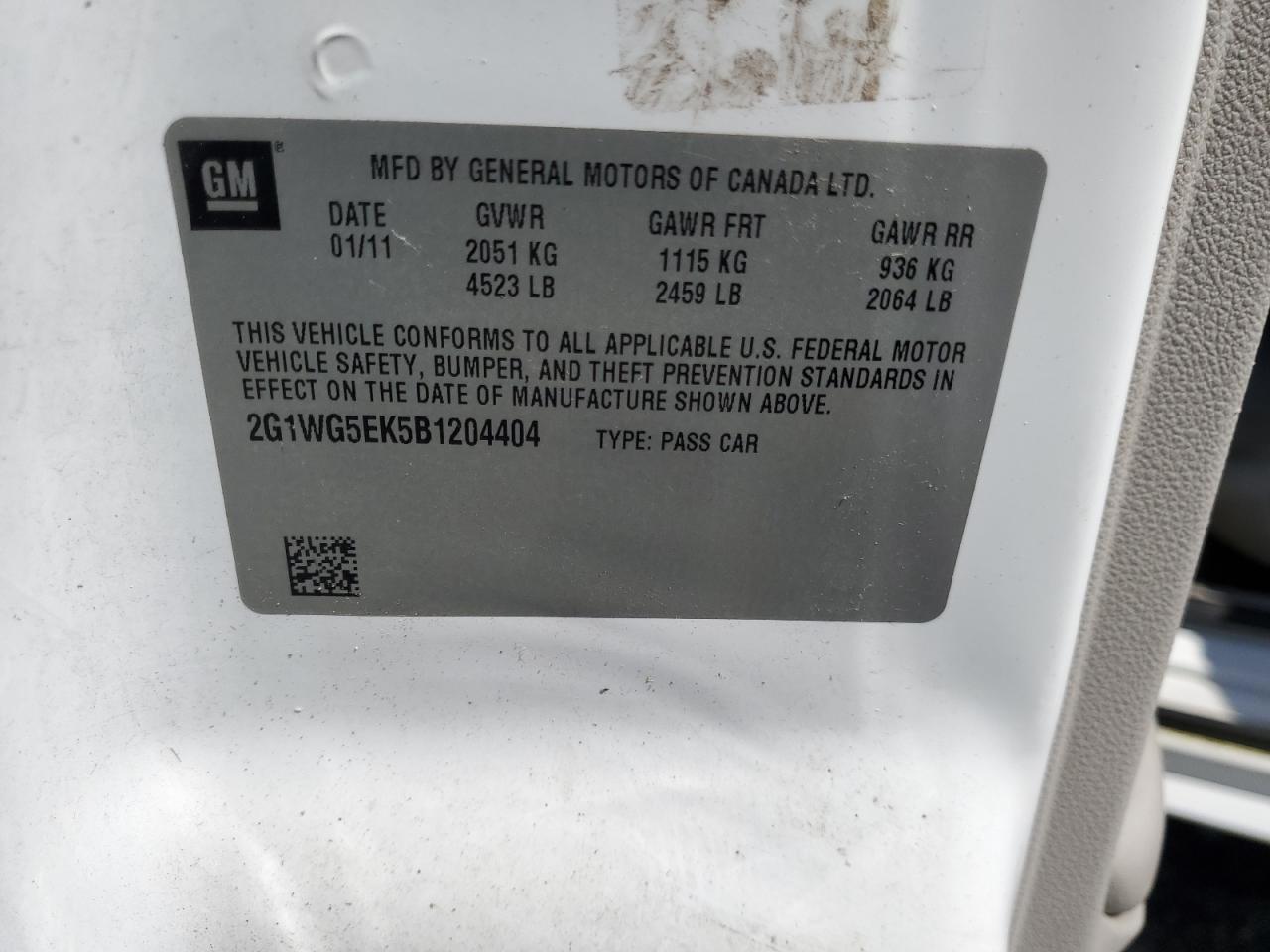 2G1WG5EK5B1204404 2011 Chevrolet Impala Lt