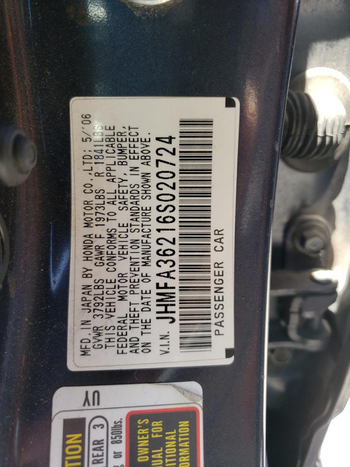 JHMFA36216S020724 2006 Honda Civic Hybrid