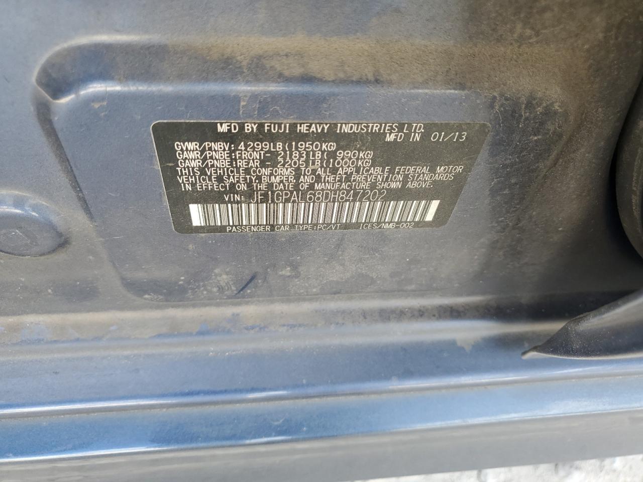 JF1GPAL68DH847202 2013 Subaru Impreza Sport Premium