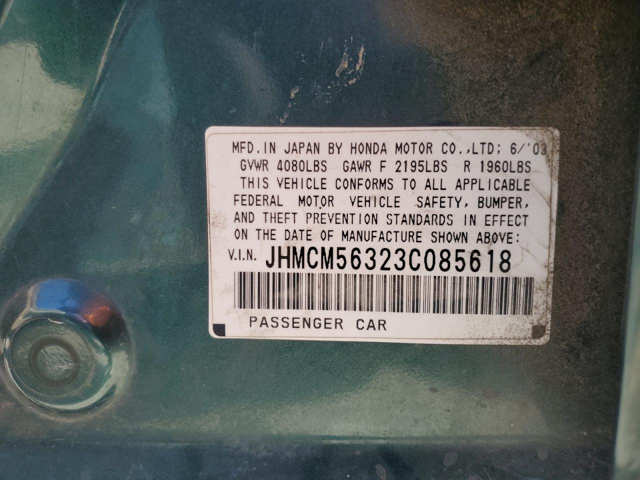 JHMCM56323C085618 2003 Honda Accord Lx JHMCM56323C085618 2003 Honda Accord Lx