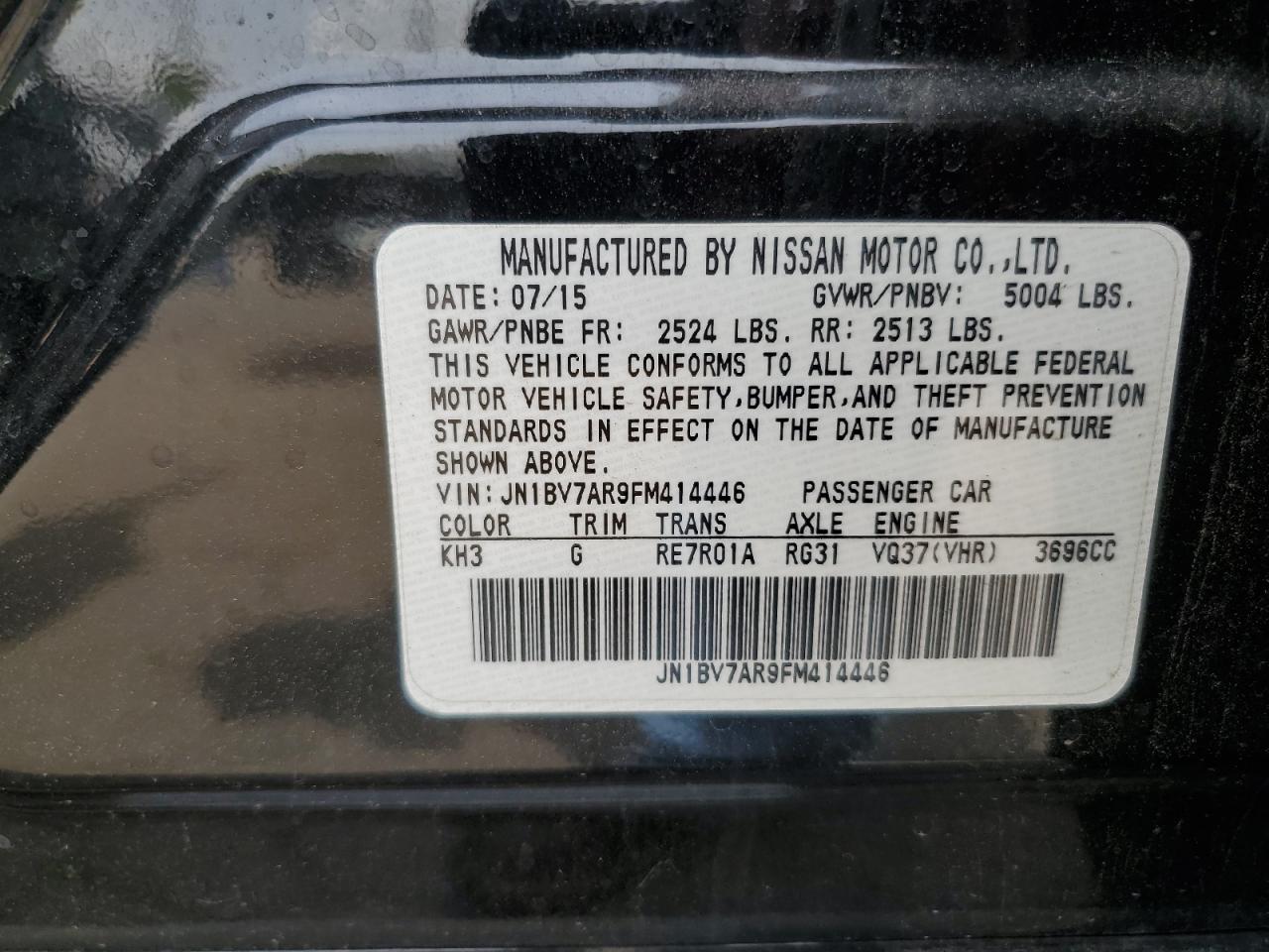 JN1BV7AR9FM414446 2015 Infiniti Q50 Base