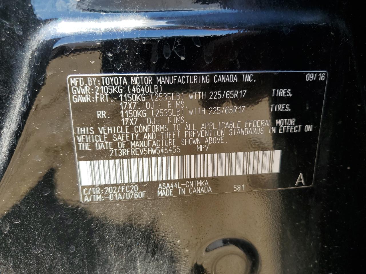 2T3RFREV5HW545455 2017 Toyota Rav4 Xle