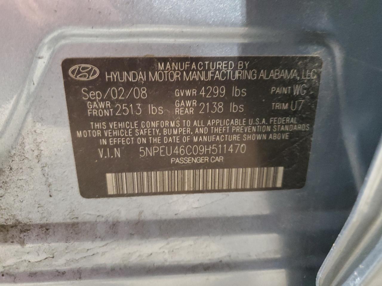 5NPEU46C09H511470 2009 Hyundai Sonata Se