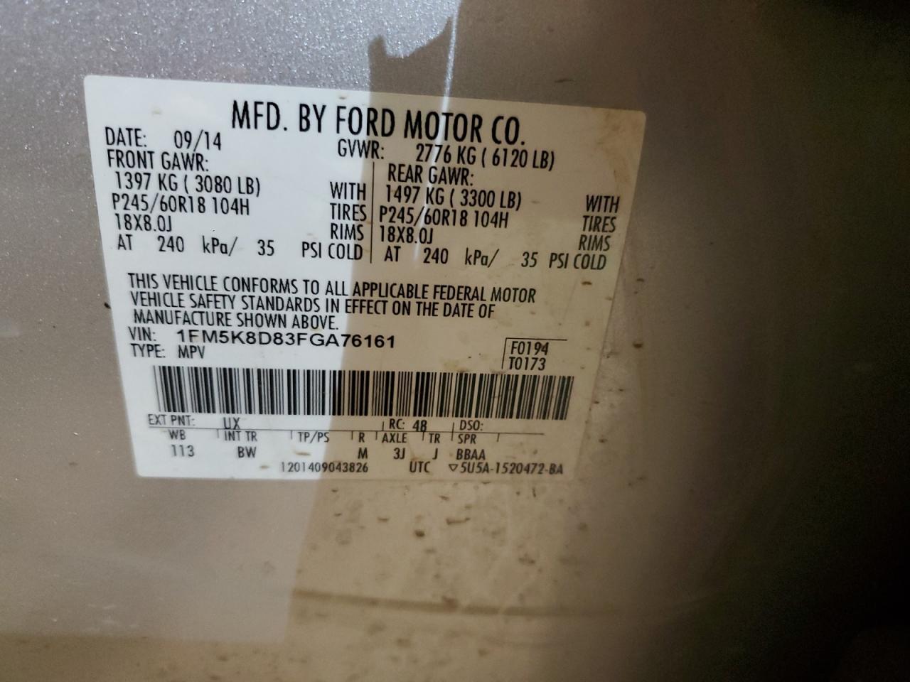 1FM5K8D83FGA76161 2015 Ford Explorer Xlt