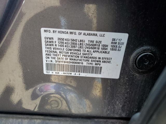 2017 Honda Pilot Exl VIN: 5FNYF6H63HB069016 Lot: 60163504