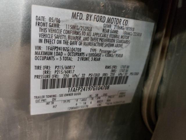 2007 Ford Five Hundred Sel VIN: 1FAFP24197G104708 Lot: 59974194