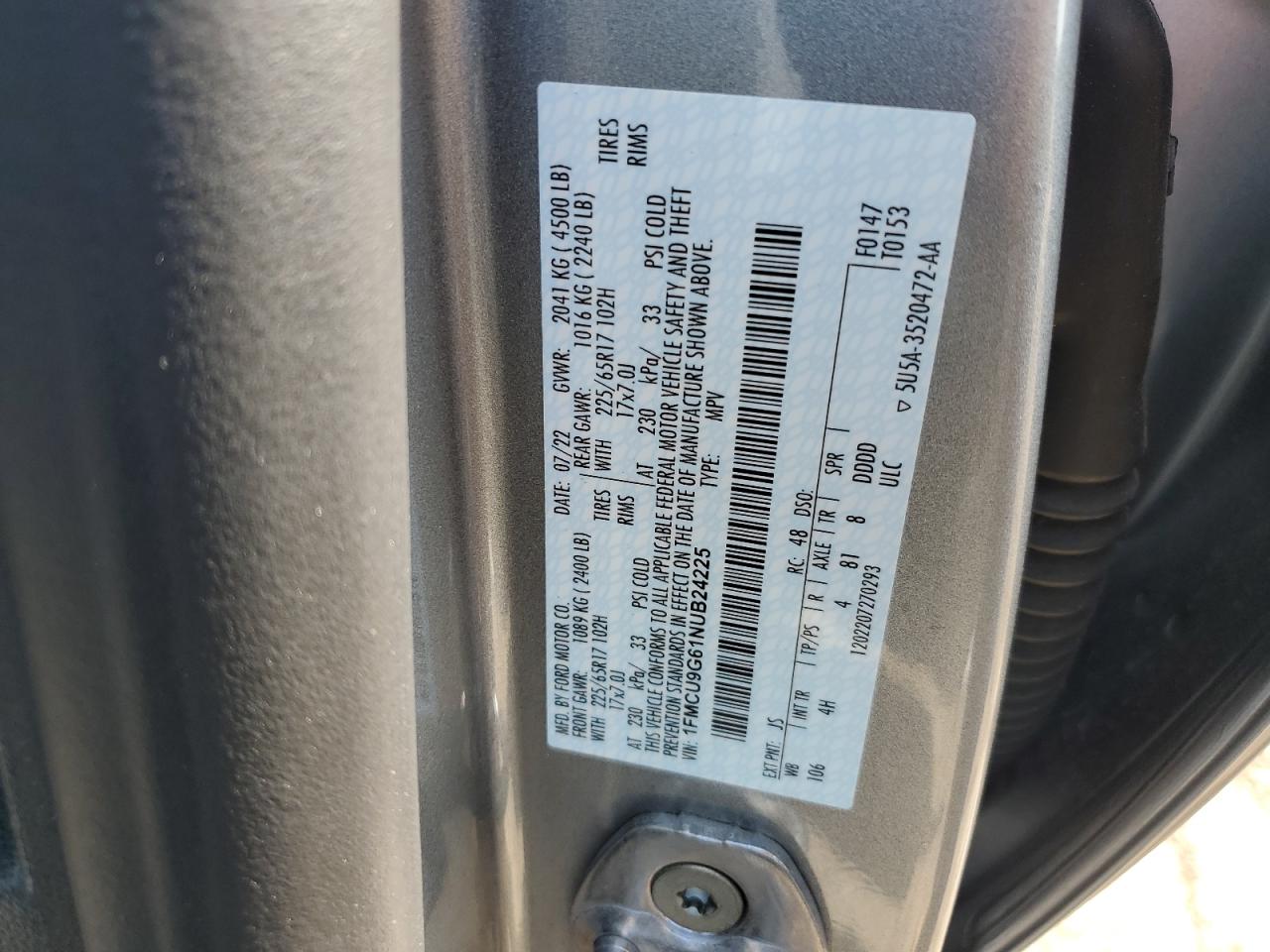 1FMCU9G61NUB24225 2022 Ford Escape Se