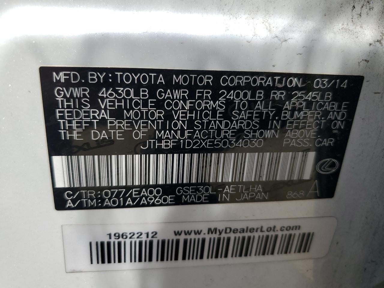 JTHBF1D2XE5034030 2014 Lexus Is 250