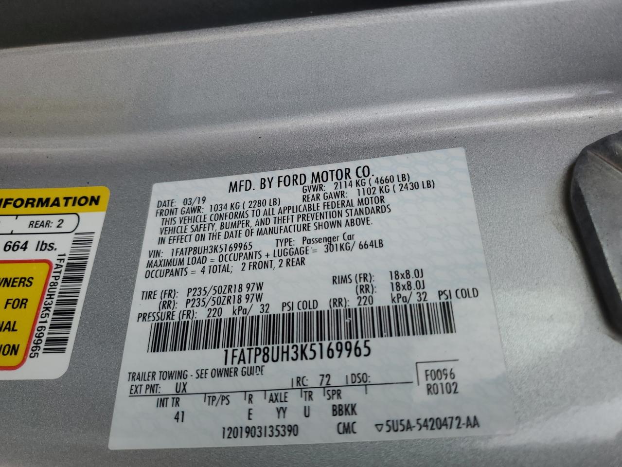 1FATP8UH3K5169965 2019 Ford Mustang