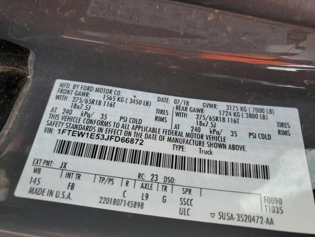 2018 Ford F150 Supercrew VIN: 1FTEW1E53JFD66872 Lot: 58227004