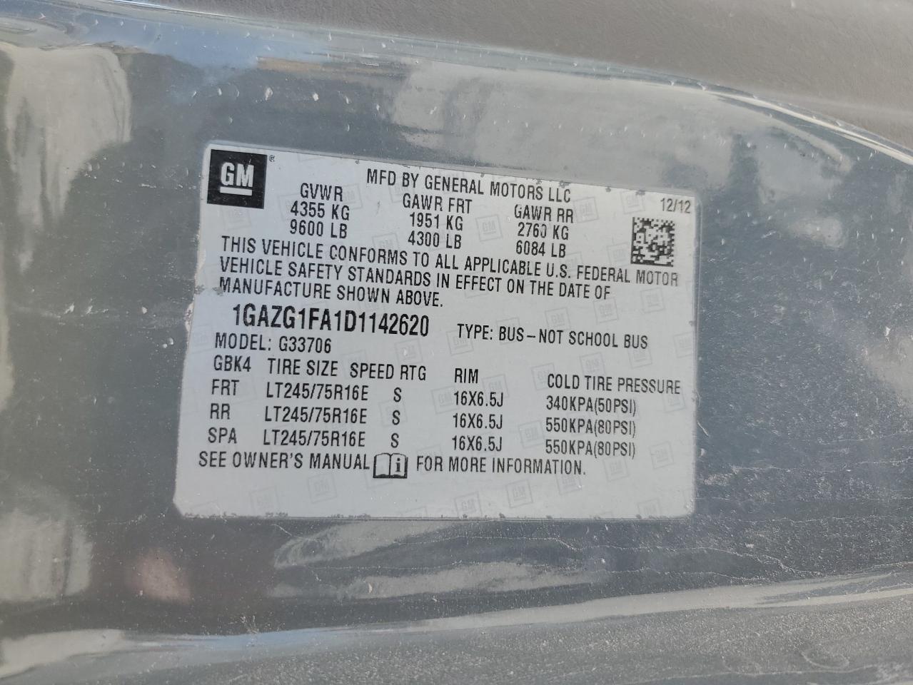 1GAZG1FA1D1142620 2013 Chevrolet Express G3500 Lt