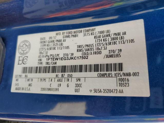 2018 Ford F150 Supercrew VIN: 1FTEW1EG3JKC17502 Lot: 59870674