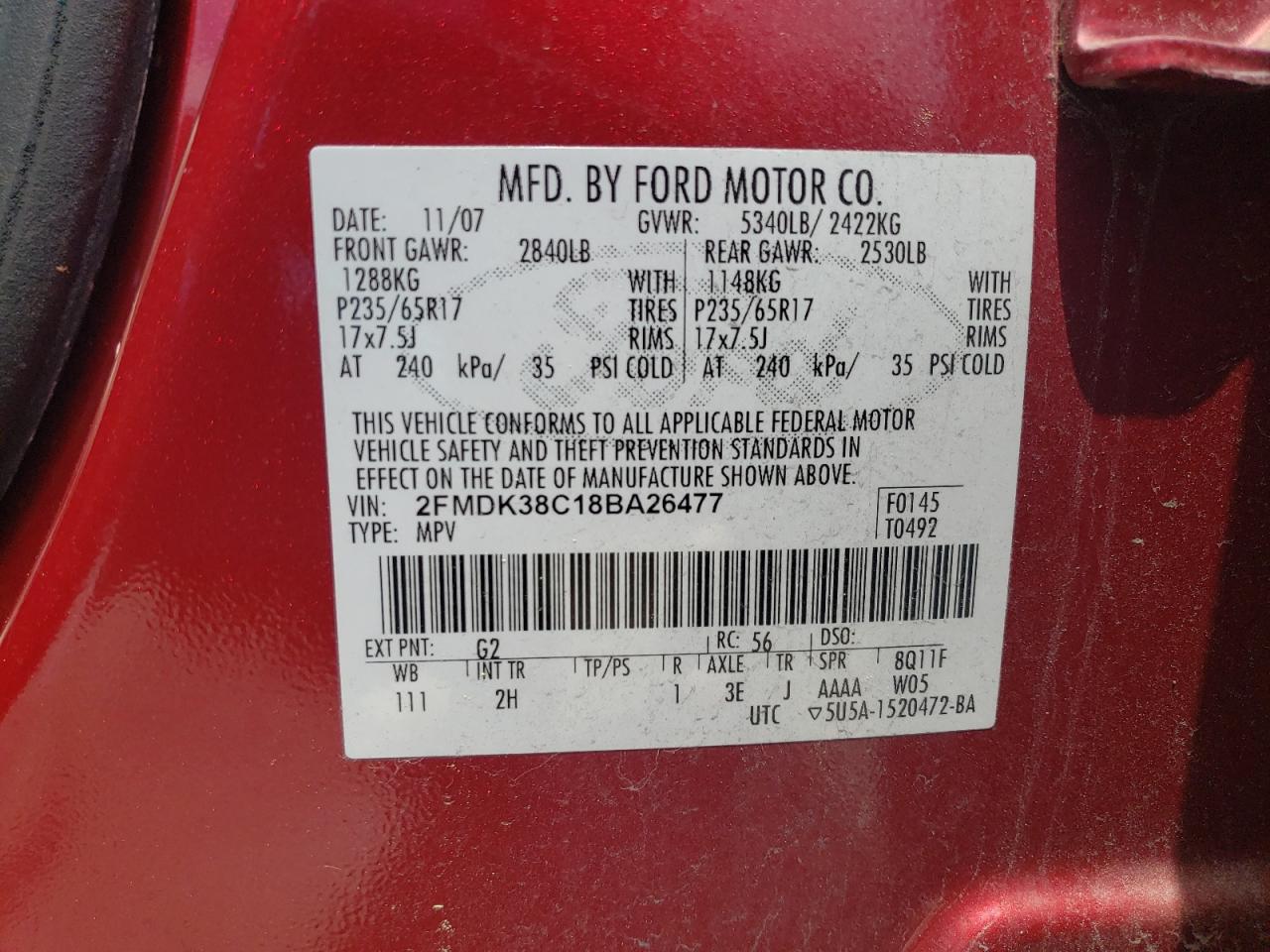 2FMDK38C18BA26477 2008 Ford Edge Sel