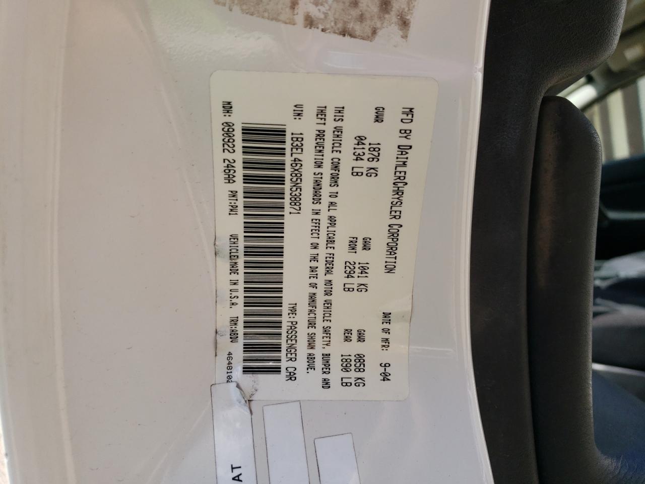 1B3EL46X85N538871 2005 Dodge Stratus Sxt