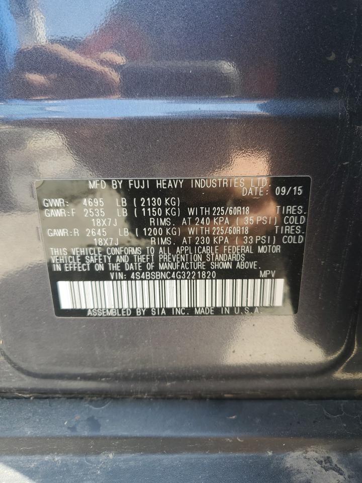 4S4BSBNC4G3221820 2016 Subaru Outback 2.5I Limited