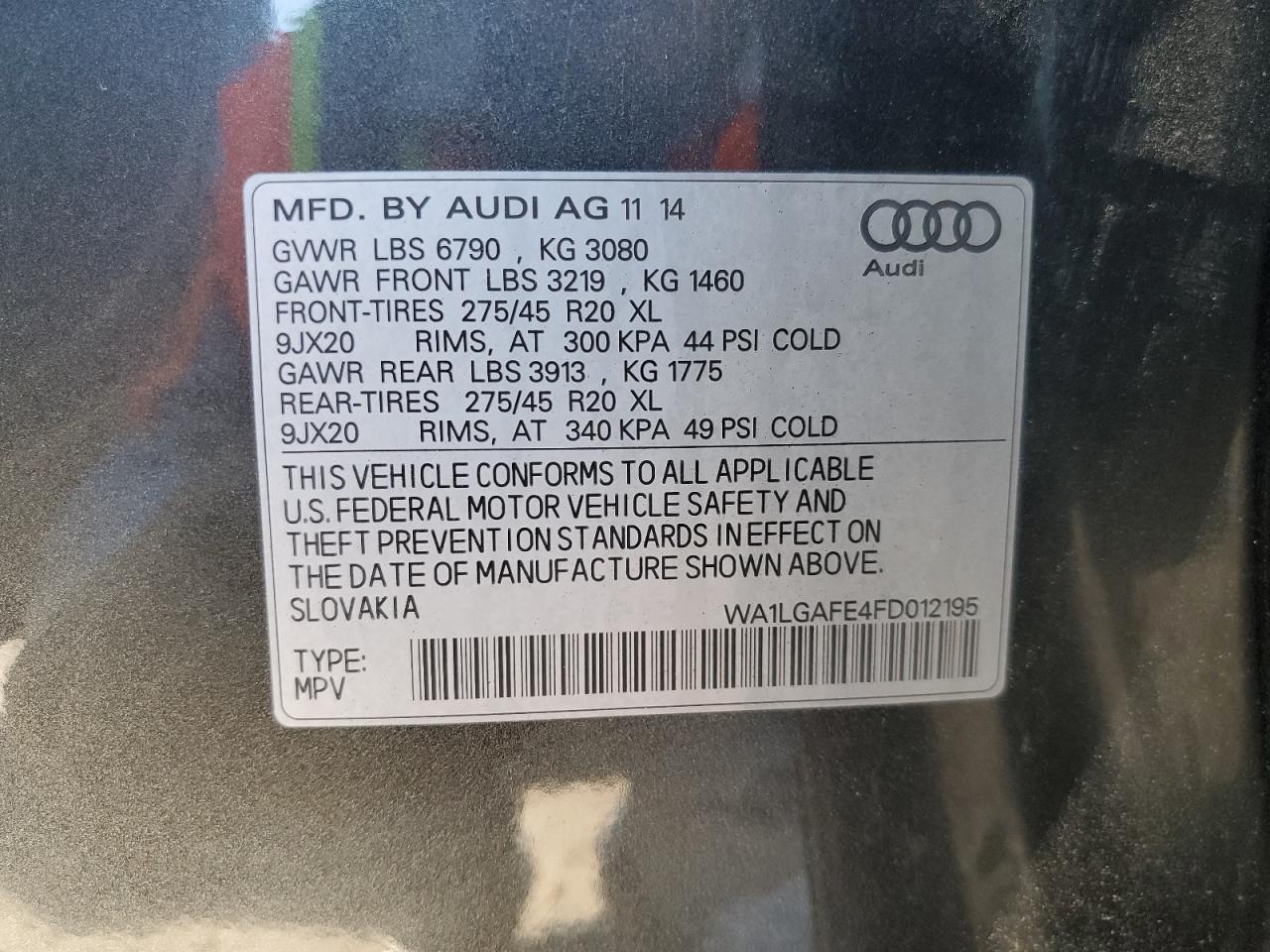 WA1LGAFE4FD012195 2015 Audi Q7 Premium Plus