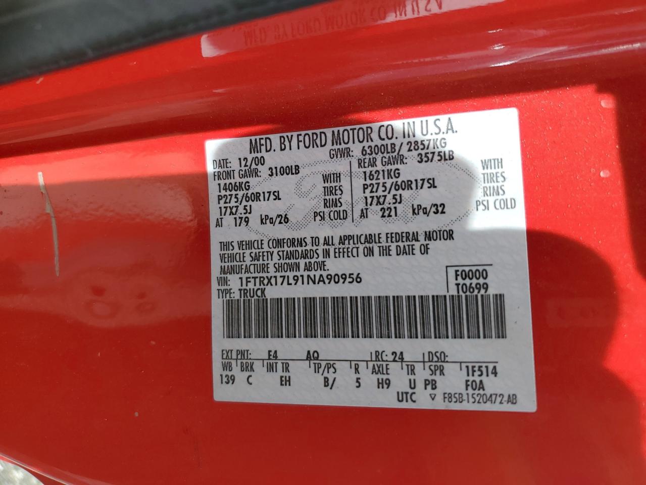 1FTRX17L91NA90956 2001 Ford F150