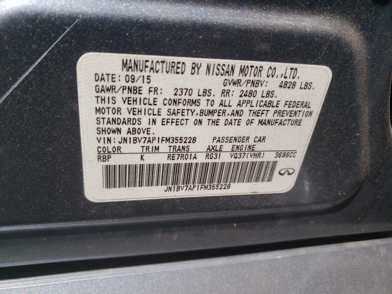 JN1BV7AP1FM355228 2015 Infiniti Q50 Base