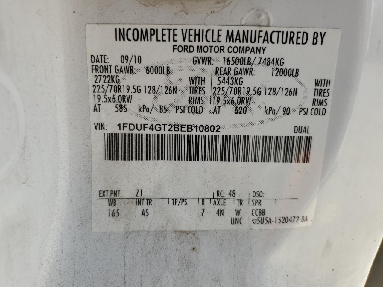 1FDUF4GT2BEB10802 2011 Ford F450 Super Duty