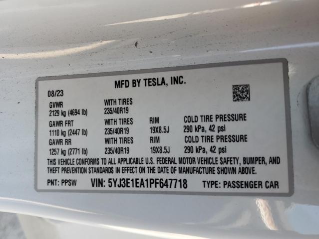 2023 Tesla Model 3 VIN: 5YJ3E1EA1PF647718 Lot: 60431714