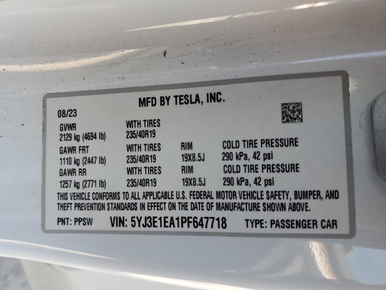 5YJ3E1EA1PF647718 2023 Tesla Model 3