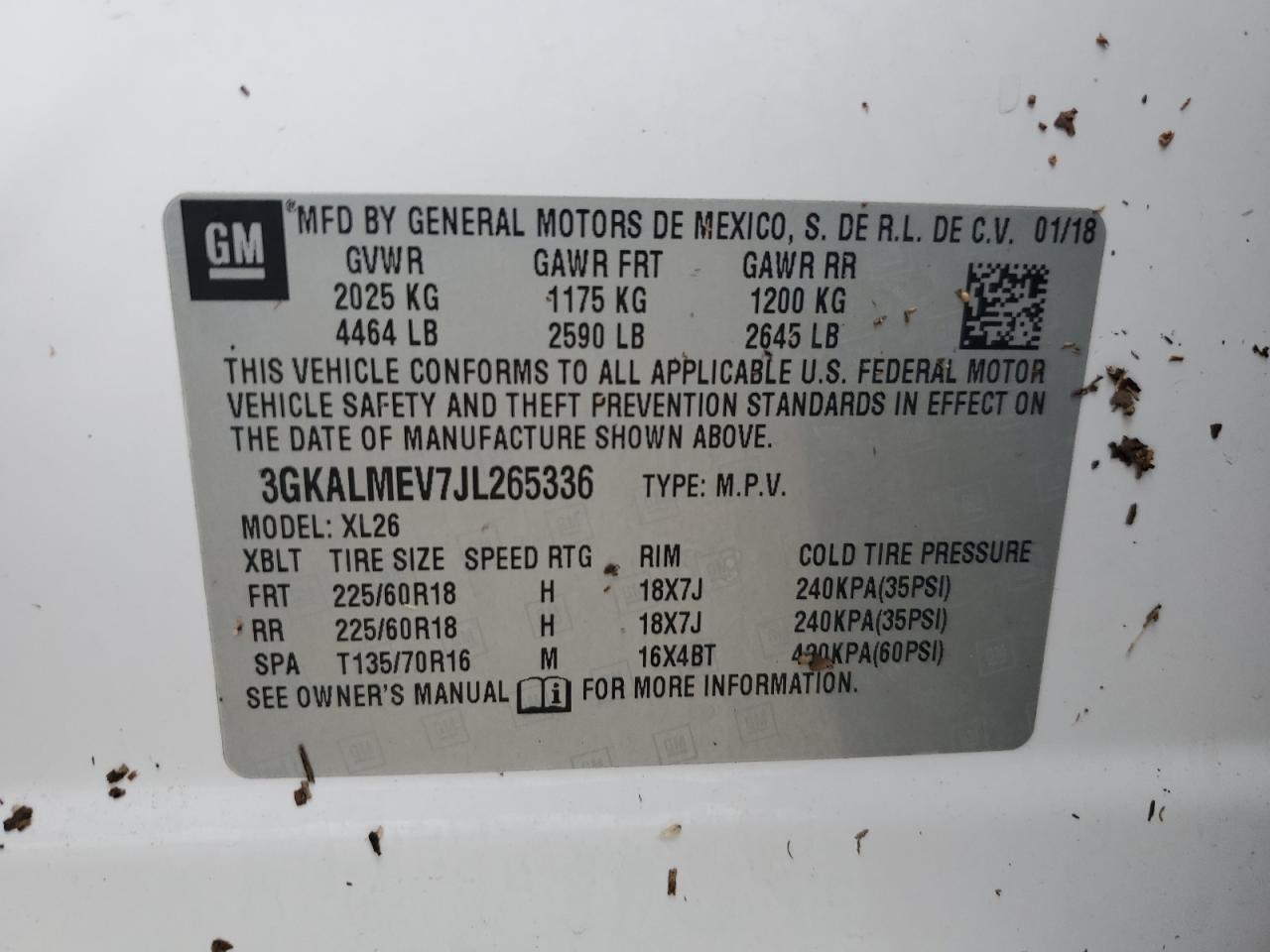 3GKALMEV7JL265336 2018 GMC Terrain Sle