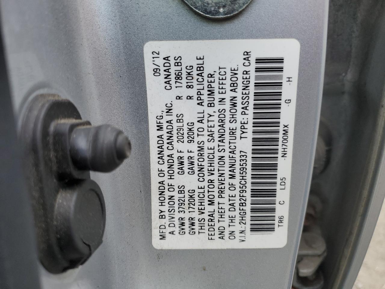 2HGFB2F95CH595337 2012 Honda Civic Exl