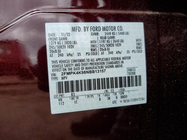 2022 Ford Edge Titanium VIN: 2FMPK4K98NBB13157 Lot: 57376314