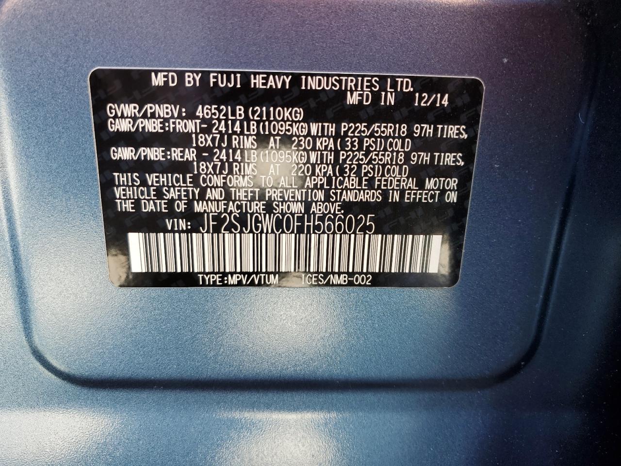 JF2SJGWC0FH566025 2015 Subaru Forester 2.0Xt Touring