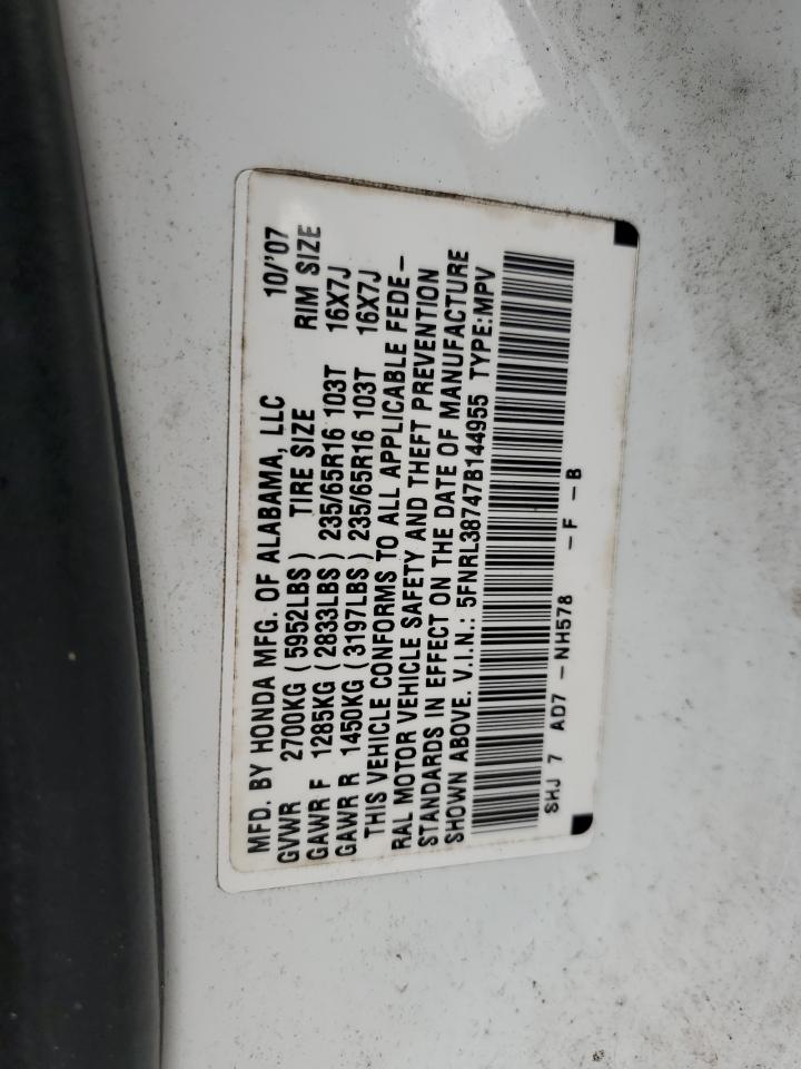 5FNRL38747B144955 2007 Honda Odyssey Exl