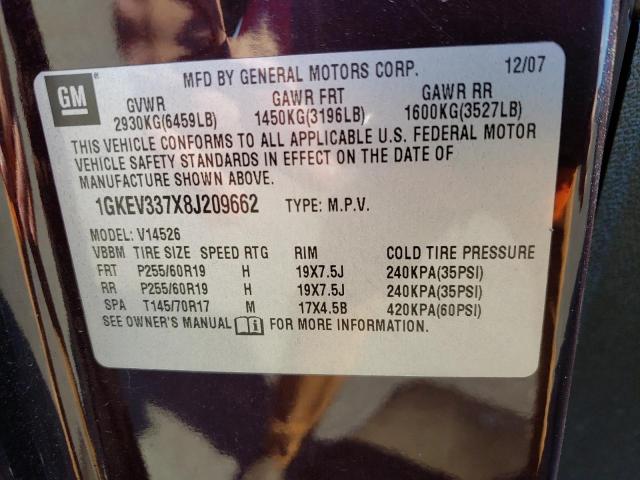2008 GMC Acadia Slt-2 VIN: 1GKEV337X8J209662 Lot: 59707454