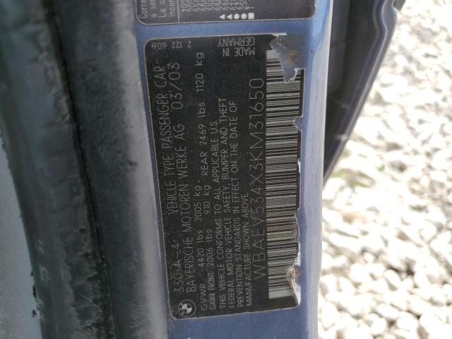 2003 BMW 330 I VIN: WBAEV534X3KM31650 Lot: 58554054